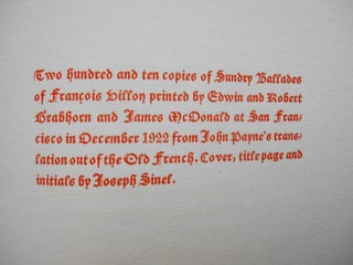 Sundry Ballades of Francois Villon