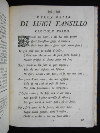 La Balia [The Nurse]; Poemetto di Luigi Tansillo, Pubblicato Ora la Prima Volta con Annotazioni da Gio. Antonio Ranza, Regio Profefsore di Umane Lettere in Vercelli