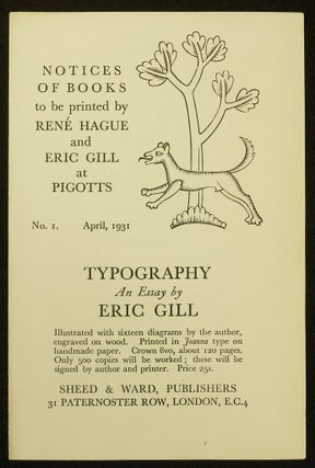 Item #17082112 Notices of Books to be Printed by Rene Hague and Eric Gill at Pigotts. No. I....