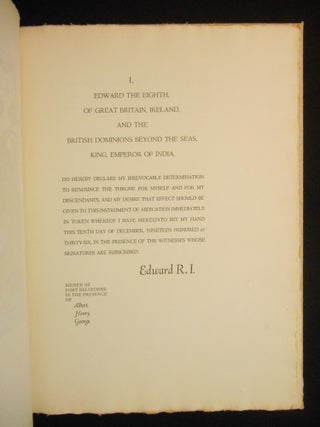 Farewell Speech of King Edward the Eighth Broadcast from Windsor Castle the Tenth Day of December, MCMXXXVI; With the Instrument of Abdication & A Note by William Saroyan