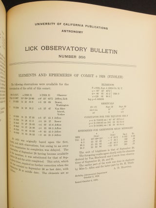Lick Observatory Bulletins; Contributions of the Berkeley Astronomical Department Volumes I - XI, 1904-1924