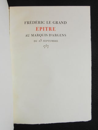 Epitre au Marquis d'Argens; du 23 Septembre 1757