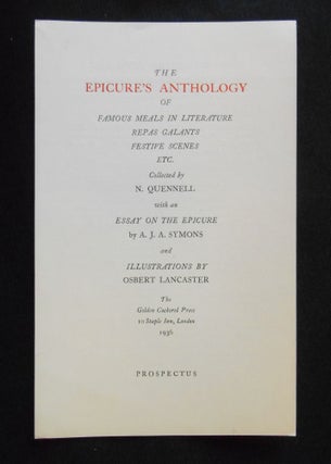Item #18041619 [Prospectus Only] The Epicure's Anthology; of Famous Meals in Literature, Repas...