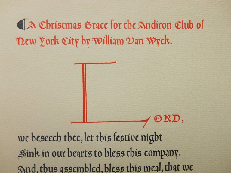 Item #190313006 A Christmas Grace for the Andiron Club of New York City. William Van Wyck.