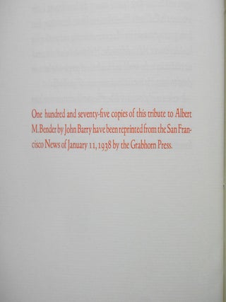 A Tribute to Albert M. Bender