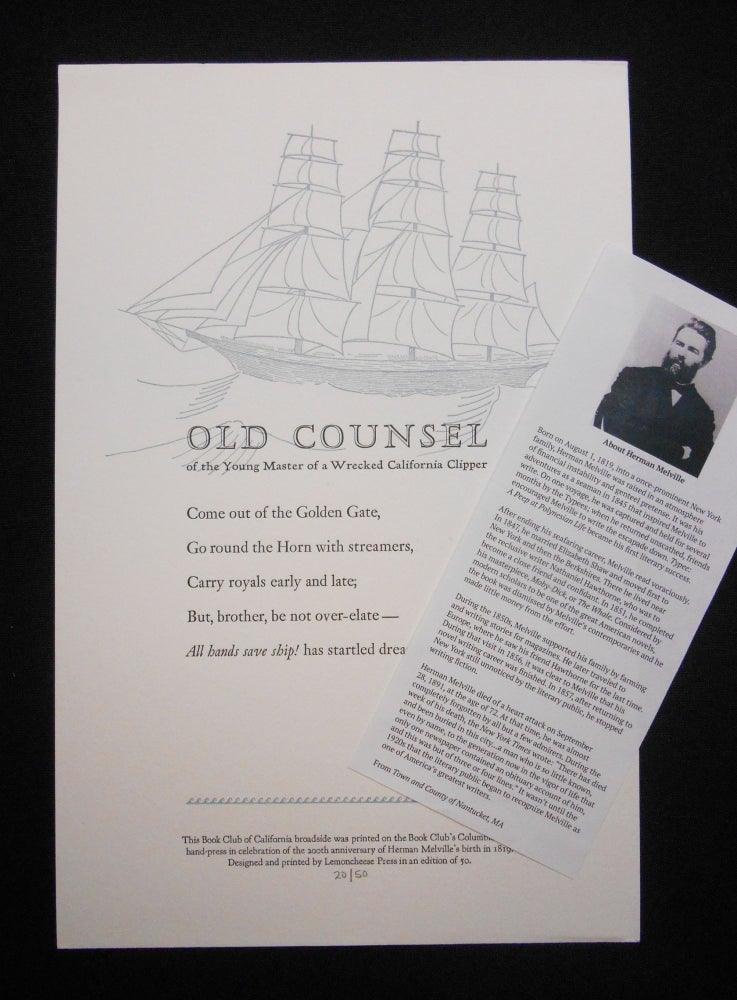 Item #21100115 Old Counsel; of the Young Master of a Wrecked California Clipper. Herman Melville.