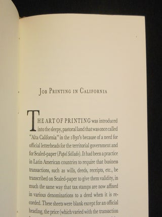 Job Printing in California, With Four Original Examples of Early California Printing. 1955.; Early California Travels Series, Volume XXVI