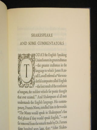 Shakespeare and Some Commentators; An Address to the English Speaking Union at San Francisco, April 25, 1933, by Oscar Sutro