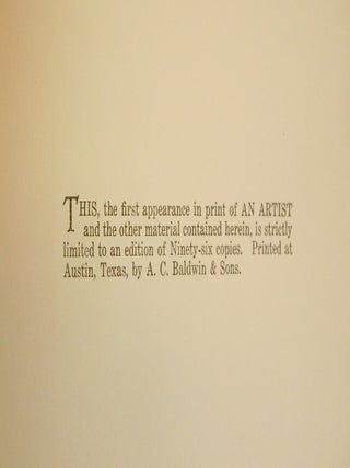 An Artist; With a Note by the Author Concerning the Poem...
