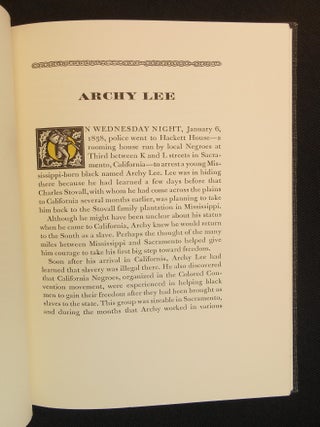 Archy Lee; A California Fugitive Slave Case