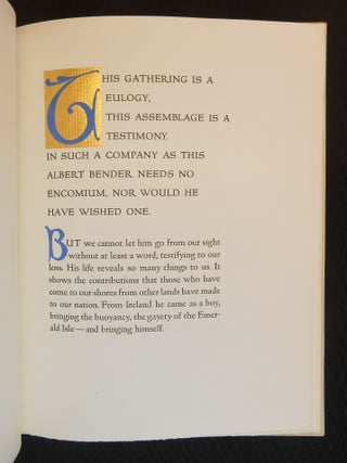 Albert M. Bender ["This Gathering Is a Eulogy..."] [Tribute to Albert Bender