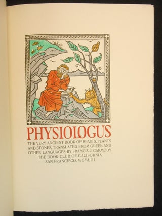 Physiologus, The Very Ancient Book of Beasts, Plants and Stones; Translated from Greek and Other Languages...