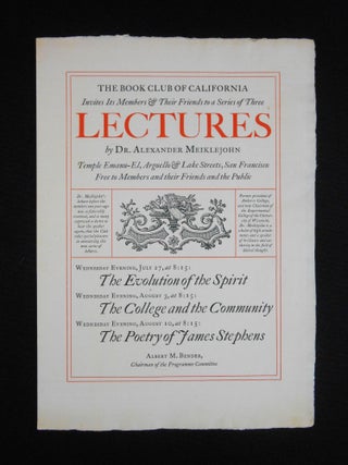 Item #CNBR245 The Book Club of California Invites Its Members & Their Friends to a Series of...