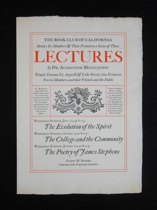Item #CNBR245 The Book Club of California Invites Its Members & Their Friends to a Series of...