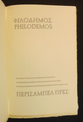 Item #CNBR443 Philodemos; His Twenty-Nine Extant Poems Translated into Contemporary American...