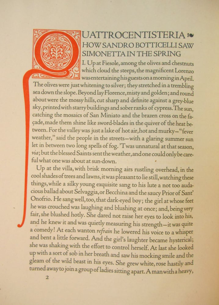 Item #CNBR484 Quattrocentisteria, How Sandro Botticelli Saw Simonetta in the Spring. Maurice Hewlett.