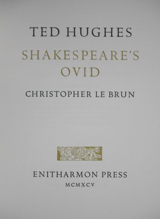 Shakespeare's Ovid [DeLuxe edition with separate etching, and with prospectus]