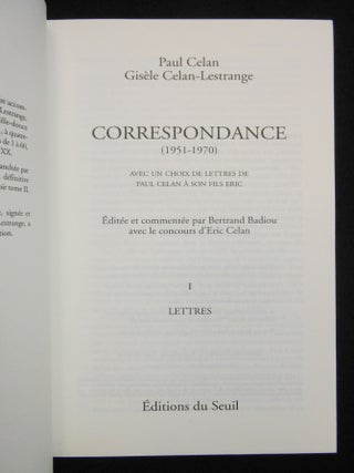 Correspondance (1951-1970); Avec un choix de lettres de Paul Celan à son fils Eric