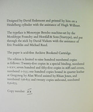 Gwasg Gregynog, A Descriptive Catalogue of Printing at Gregynog 1970-1990