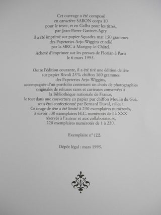 La Reliure, Recherches historiques, techniques et biographiques sur la reliure francaise (De Luxe edition with separate folio)