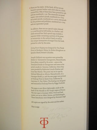 Going Down Singing; A Poem in Nine Parts by Robert Bringhurst with ten burnished aquatints by Joseph Goldyne