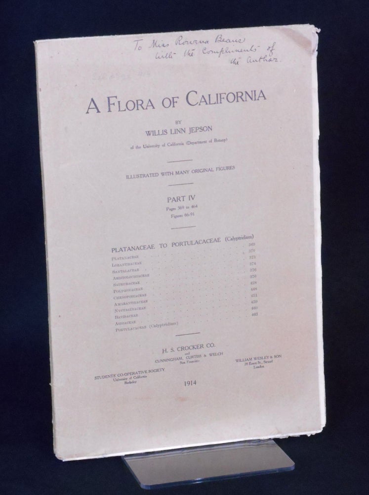 Item #SB3422 A Flora of California, Part IV. Willis Linn Jepson.